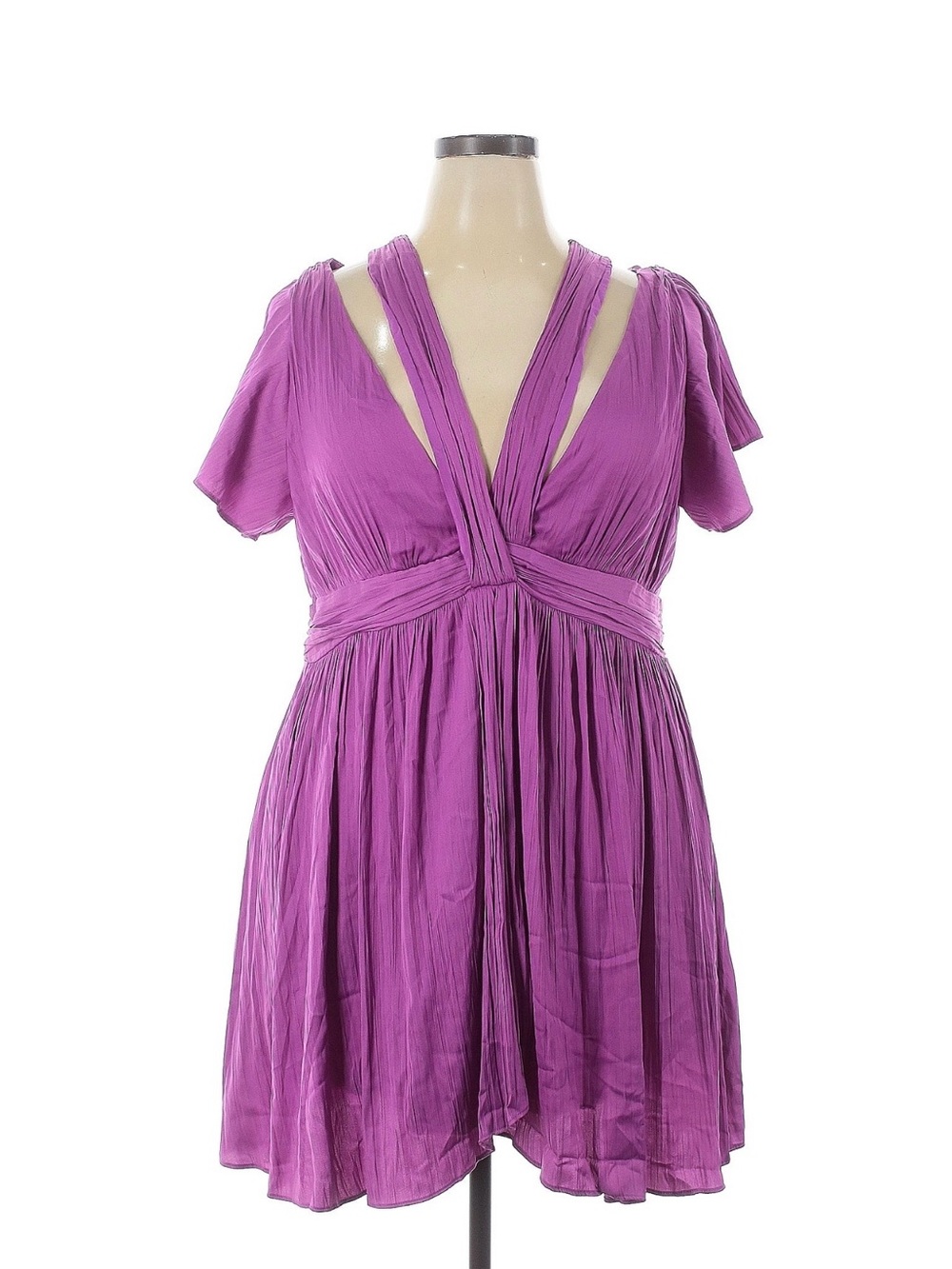 Anthropologie Magenta Deep V Gathered Waist Dress